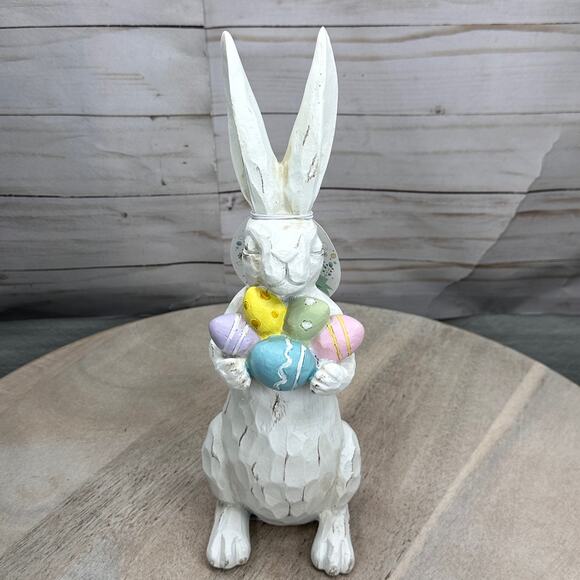 Bunny Boulevard Easter Bunny Rabbit Holding Easter Eggs Resin Figurine Statue - Picture 1 of 11